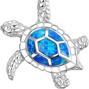 Ocean Sea Turtle Necklace Adjustable Silver Plated Link Chain 18" Beach Summer